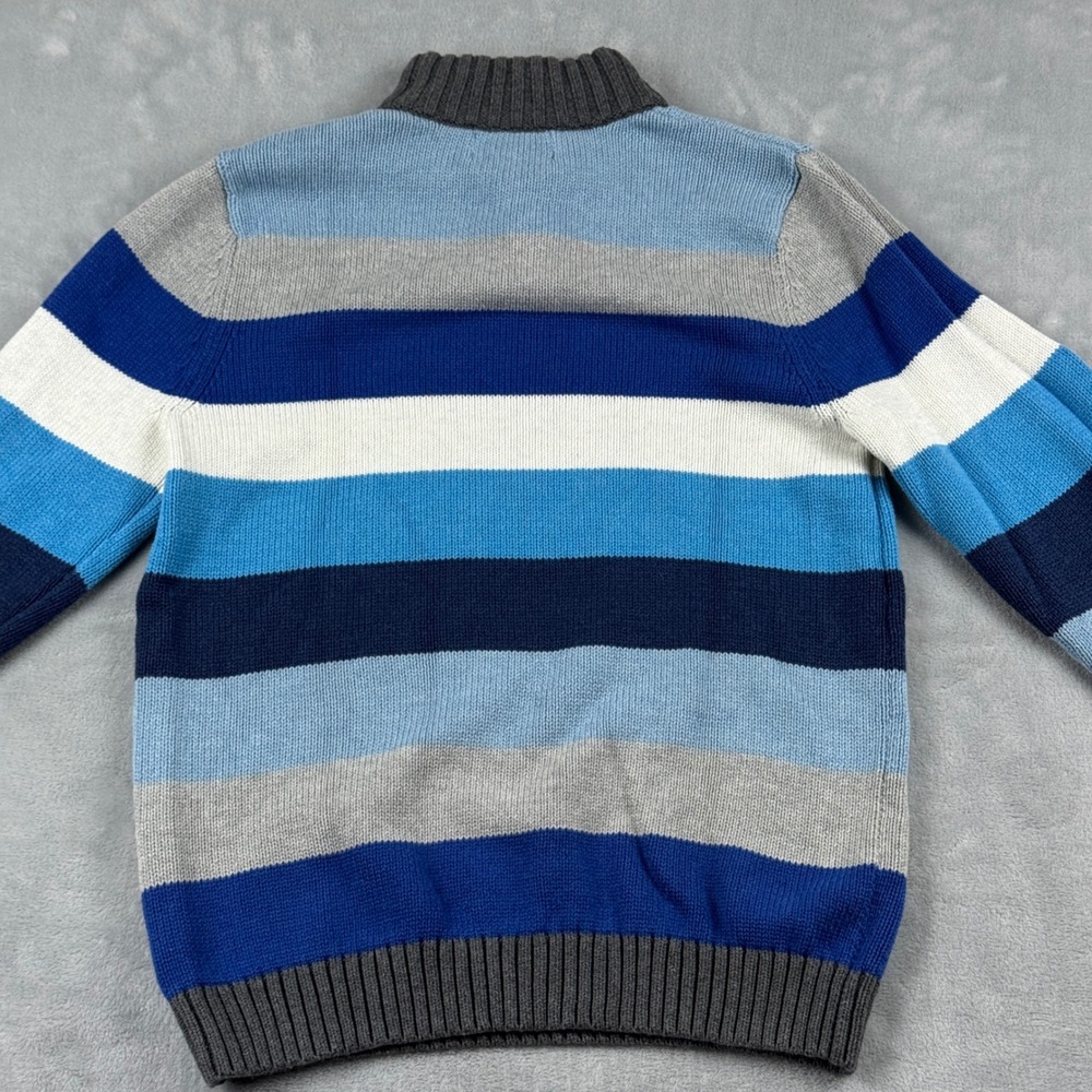 Lands End Boys Blue White Knit Sweater Sherpa Lined Collar Button Neck XL 18-20 - Picture 2 of 14